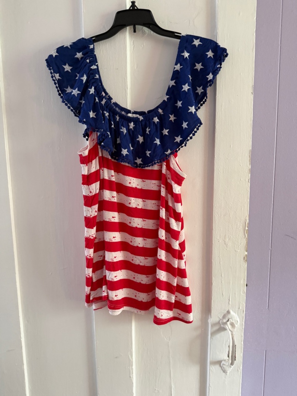 Cloud Chaser Navy & White Star Ruffle Neck Tank
